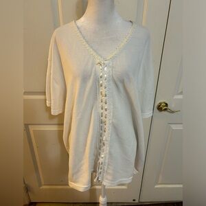 Proudly Plus white boho tunic with ribbon decor, 22W